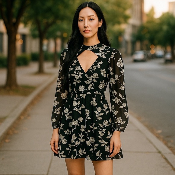 ALTAR’D STATE BLACK CUT-OUT LACE FIT & FLARE MINI FORMAL PARTY DRESS SIZE SM - Picture 12 of 12